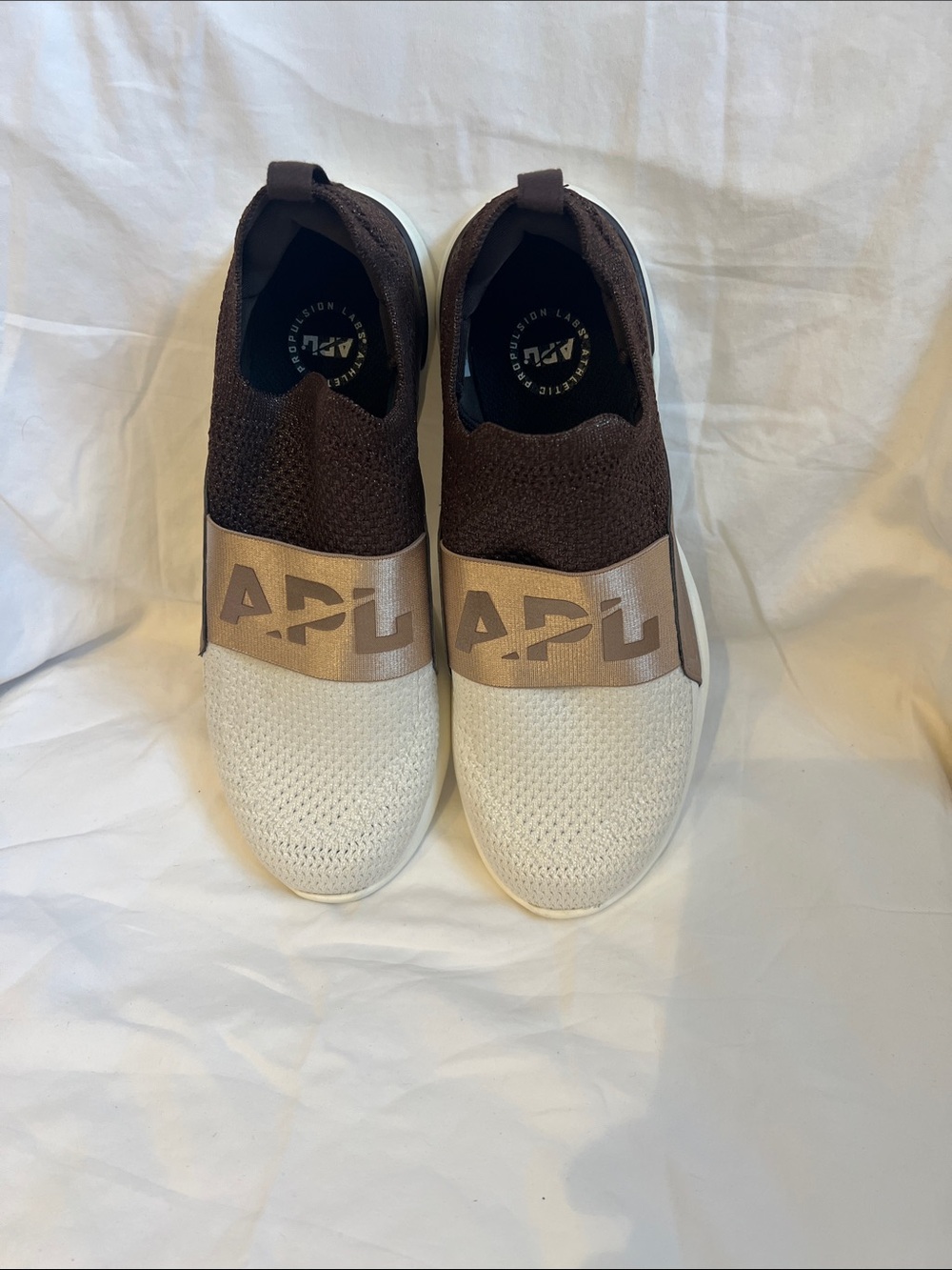 APL Women’s Slip-On Sneakers in Brown and Cream with Bronze Strap